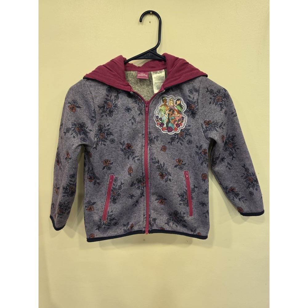 Disney Princess Girls Size 7 Hooded Fleece Jacket Floral Full Zip Tiana Ariel